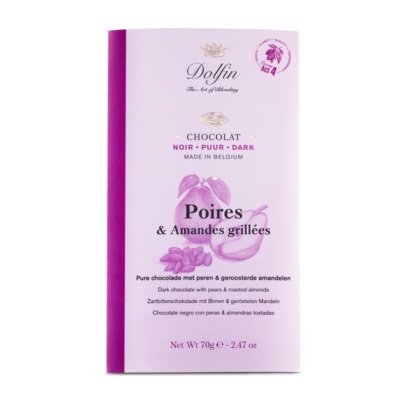 Tablette de chocolat poires et amandesgrillées Dolfin